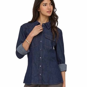 Oversized Loose Womens Clothing Denim Jeans T Shirt Wholesale OEM Hot Selling Plus Size Yoga Outdoor Working Denim Tee Shirts - Product Image 1