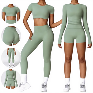 Ensemble de vêtements de sport personnalisés avec logo, vêtements de yoga, tenue de fitness à séchage rapide, 4 pièces, motif uni, combinaison de yoga - Product Image 3