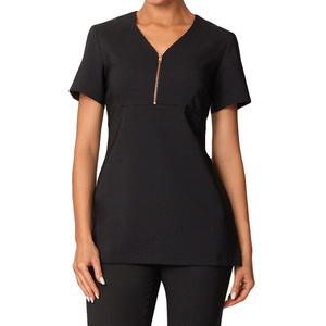 Uniformes de Esteticista al por Mayor, Color Negro, Cuello en V, Túnica para Damas, Uniforme de Spa para Mujer - Product Image 4