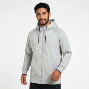 Men's Gray Full <b>Zip</b> <b>Hooded</b> Sweatshirt Regular Fit Solid Color Casual Hoodie Front Pockets Breathable Knit Fabric Autumn wear - Product Image 4