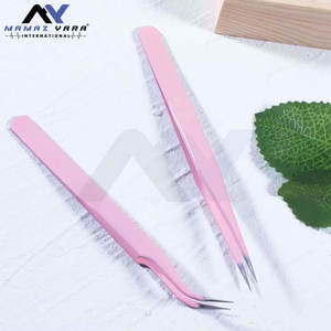 Juego de 2 Pinzas para Pestañas de Acero Inoxidable Rosa, Aplicadores de Pestañas para Maquillaje Preciso, Tipo Belleza - Product Image 2