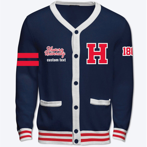 <b>Women's</b> <b>Navy</b> V-Neck University <b>Cardigan</b> Red H Logo Custom Text Vintage Style Full Sleeve Winter Wear Nylon/Acrylic - Product Image 1