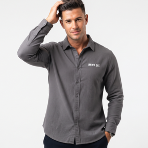 Good Quality Cotton Button Down Casual <b>Shirt</b> Custom Logo Long Sleeve <b>Charcoal</b> Color <b>Shirt</b> for Men - Product Image 5