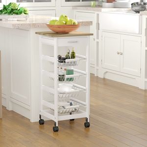 Carrello da Cucina Moderno Bianco in Legno da 32,25 Pollici con Ruote Girevoli a 360°, Portatile, per Microonde, in MDF di Pino Ecologico - Product Image 2