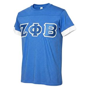 Camiseta Azul de la Hermandad Zeta Phi Beta con Letras Griegas, Ropa Deportiva Casual para Mujer, Cuello Redondo, Corte Elegante - Product Image 1