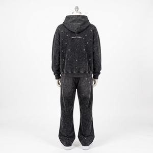 <b>Mens</b> <b>Black</b> Rhinestone <b>Hoodie</b> Tracksuit Set Zip Up Sweatshirt Wide Leg Pants Streetwear Casual Matching Outfit Style - Product Image 4