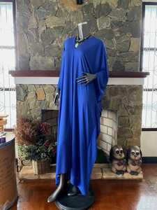 Robe caftan en rayonne bleu uni teinte à la main, grande taille, coupe ample, élégante, pour femme, tenue décontractée - Product Image 4