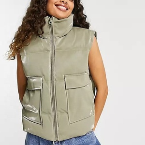 New Style Women's Puffer jackets Color Stand Collar Zipper Closure Winter Outdoor Puffy <b>Vest</b> for Adult Girls - Product Image 3