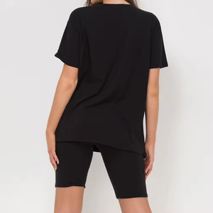 เสื้อยืดเซ็ตขาสั้นผู้หญิงมาใหม่สำหรับฤดูร้อน รับผลิตแบรนด์ส่วนตัว ผ้าเนื้อสบาย ทรงโอเวอร์ไซส์ สีพื้น - Product Image 4