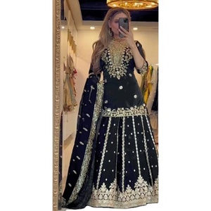 Lancement de nouveaux modèles de lehenga choli dupatta de fête moderne et de créateur, tissu lourd en soie chinon, broderie, Zain Exports - Product Image 1