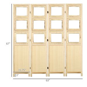 Paravento Pieghevole in Legno a 4 Pannelli, Divisorio Naturale per Interni con Cornici Portafoto, Stile Artistico per Arredamento Casa - Product Image 3