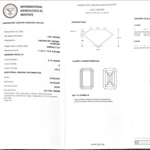 เพชรแล็บโกรว์ทรงเอเมอรัลด์ 4.12 กะรัต D VVS2 สำหรับทำเครื่องประดับหรูหรา - Product Image 2