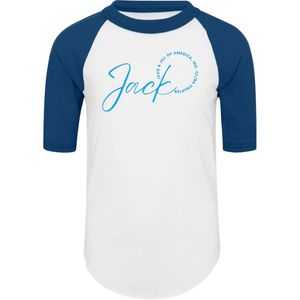 แจ็คแอนด์จิล เสื้อยืดแขนสามส่วนสีขาวกรมท่า ลายกราฟิก คอกลม ลำลอง ยูนิเซ็กส์ เสื้อเบสบอลสำหรับครอบครัว - Product Image 1