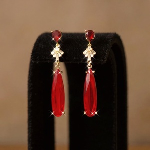 Art Deco Garnet Earrings 925 Sterling <b>Silver</b> 14K Gold Plated Ruby Dangle Earrings Vintage Red Birthday Gift For Women - Product Image 4