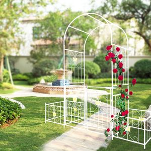 Arco da Giardino in Metallo Bianco Crema 79,5 L x 86,6 H con Cancello, Supporto per Piante Rampicanti da Esterno, Traliccio per Rose e Recinzione - Product Image 3