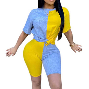Women's Casual 2-Piece Solid Color Summer <b>Knitted</b> T-Shirt Shorts <b>Set</b> Quick Dry Breathable Cotton/Polyester Fabric Custom Color - Product Image 2