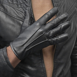 Gants de conduite en cuir de mouton noir, longueur poignet, non doublés, thermiques, style uni, pour usage quotidien, chaleur hivernale - Product Image 5