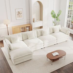 Canapé modulaire en forme de U convertible 4 places pour salon, 1 ottoman, canapés en chenille blanche - Product Image 1