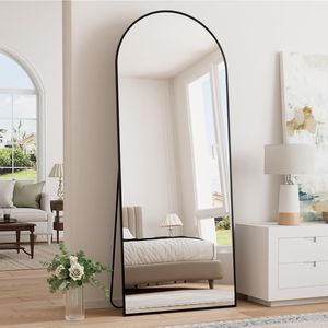64"x21" <b>Arched</b> Full Length <b>Mirror</b> Freestanding <b>Black</b> Wood Framed Floor <b>Mirror</b> - Product Image 1