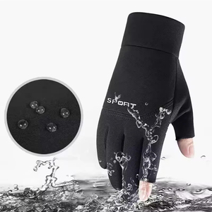 Guantes Deportivos de Piel para Pesca con Mosca, Medios Dedos, Negros y Grises, de Secado Rápido, Accesorios de Pesca para Exteriores, 1 Par - Product Image 2