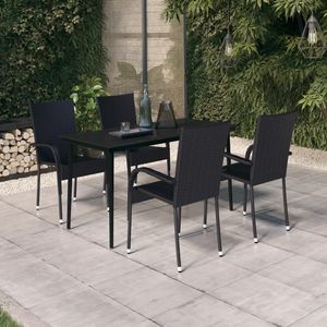 Ensemble de salle à manger de jardin en rotin PE noir et acier thermolaqué avec plateau en verre - Product Image 1