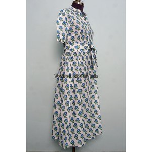 Nouvelle Robe d'été pour femme en coton pur, tissée naturellement, écologique, avec dentelle, imprimée à la main au motif floral indien, best-seller - Product Image 5