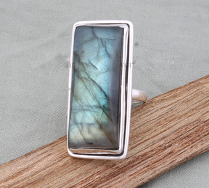 Bague en labradorite bleue feu, argent sterling 925, bijoux en pierre précieuse labradorite, bague unisexe pour mariage - Product Image 5