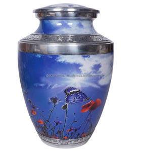 Urne funéraire moderne en métal haut de gamme avec motif papillon bleu – Contenant commémoratif pour cendres de décédés - Product Image 2