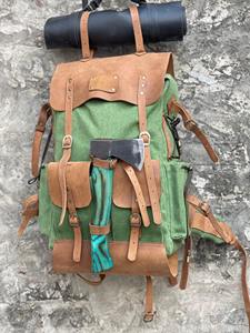 Premium Genuine Leather <b>Water</b> <b>Resistant</b> Canvas <b>Backpack</b> Travel Laptop Bag 36-55L Capacity Customizable Wholesale Private Label - Product Image 3