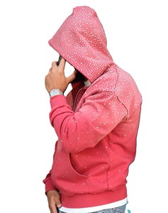 Custom Logo Men's Vintage Flooded Rhinestones Zip Hoodie Cotton Blended Breathable Streetwear Acid Wash Hoodie For Men - Product Image 2