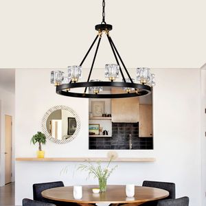 Lampadario a Ruota di Carro in Oro Nero Opaco, Moderno Stile Rustico, Piccola Lampada a Sospensione in Cristallo per Soggiorno, Isola Cucina, Ingresso - Product Image 3