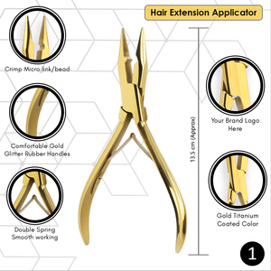 Premium Gold Hair Extension Tool Kit Micro Link Hair <b>Crimping</b> Pliers Sectioning Ring Pulling Loop Threader Cutting Scissors - Product Image 2