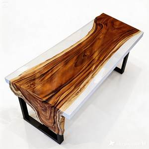 Table de terrasse en résine et bois, design original exotique, écologique et durable, avec pieds en fer thermolaqué blanc naturel – Offre Spéciale - Product Image 1