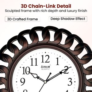 European Vintage Style Round Wall <b>Clock</b> - 3D Interlocking Chain Frame Bronze Finish - Sonam Quartz Silent <b>Movement</b> Decorative Ti - Product Image 3