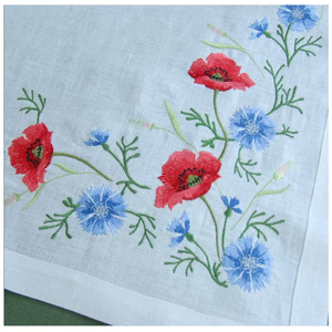 Wholesale Customized Modern Geometric White 100% Cotton <b>Table</b> <b>Runners</b> Embroidered Red Poppy Flowers Washable Durable Home Events - Product Image 2