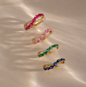 Anillo Noor de Oro con Zafiro Rosa y Zafiro Azul, Doble Banda, Anillo de Piedras Preciosas, Engaste Pavé, Diseño Moderno y Lujoso - Product Image 1