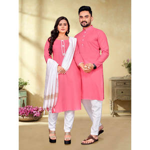 TEJIDO DE ALGODÓN SLUB DE TREADITIONAL TRABAJO NUEVO LOOK PARA PAREJA FESTIVAL ESPECIAL DESGASTE LISTO PARA USAR ROSA - Product Image 1