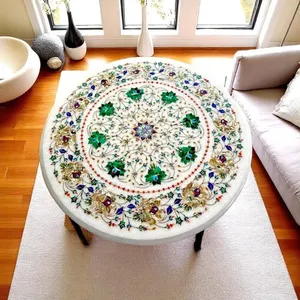 Lujosa Mesa de Mármol Natural con Incrustaciones Florales, Diseño Contemporáneo, Encimera de Hotel, Mesas de Mármol Puro - Product Image 2