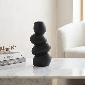 Vase moderne en céramique noire, forme galet, pour table, décoration intérieure, centre de table de mariage - Product Image 3