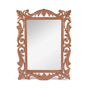 Walnut Wood Carved Statement Mirror | Handcrafted Transitional Design | Wholesale - Product Image 3
