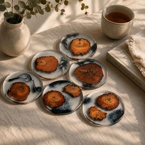 Handmade Art Deco Epoxy Resin Wood <b>Coaster</b> Set Holder Natural Wood Slice <b>Drink</b> <b>Coasters</b> Wedding Luxury Table Decoration Gift - Product Image 4
