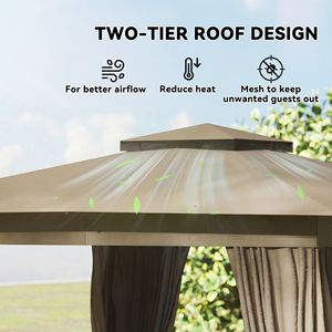 Gazebo da Esterno in Alluminio 3x3,6m con Tetto Morbido, Tende e Zanzariera, Struttura in Acciaio con Ganci, Colore Kaki - Product Image 4