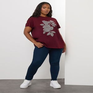High Quality Lightweight Spandex Cotton Women's Embroidered Loose Fit Casual Stud Embellishment Crew Neck T-Shirt Custom Logo - Product Image 1