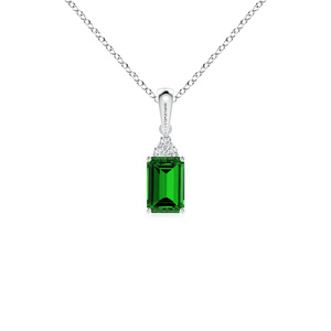 Pendentif Charme Pierre Précieuse Verte Taille Émeraude avec Pierres d'Accent Scintillantes Plaqué Rhodium pour Femme Or 10K/14K/18K Argent 925/935 - Product Image 2