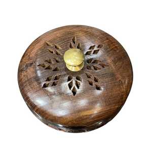 Luxury Wooden Mabkhara <b>Oud</b> Burner with Floral Carving Brass Bowl Ramadan Eid Home Decoration <b>Bakhoor</b> for Gifting - Product Image 3