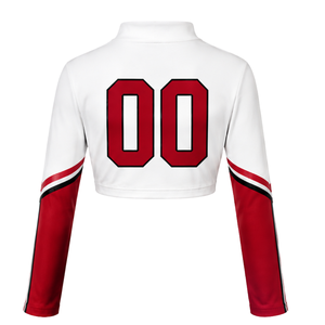 Red White Sublimated Cheer <b>Long</b> Sleeve Uniform Set Pleated <b>Skirt</b> Team Sportswear Athletic Training Practice Performance Custom - Product Image 2