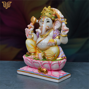 Idole artisanale en marbre du Dieu Ganesha sur socle de lotus, figurine de 12 pouces pour la décoration de la maison, du temple ou des lieux religieux hindous - Product Image 4