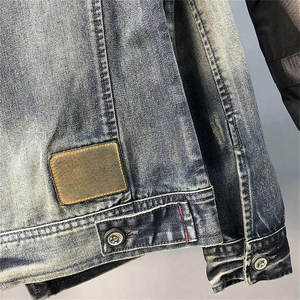 Veste en jean délavé pour homme, design patchwork, col rabattu, coupe classique, style décontracté automne, coton tissé - Product Image 4