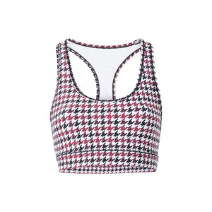 Women Sports Bra Houndstooth Pattern Racerback Wire Free Quick Dry Polyester Spandex Breathable Athletic Top - Product Image 2
