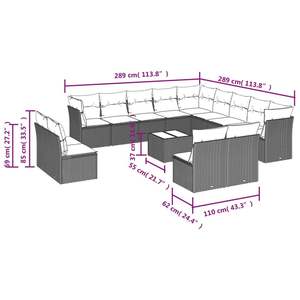 Juego de sofás de patio de ratán sintético negro de 13 piezas con cojines para sofás de jardín - Product Image 3